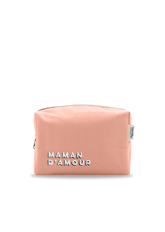 Trousse de toilette brodée MAMAN D’AMOUR rose