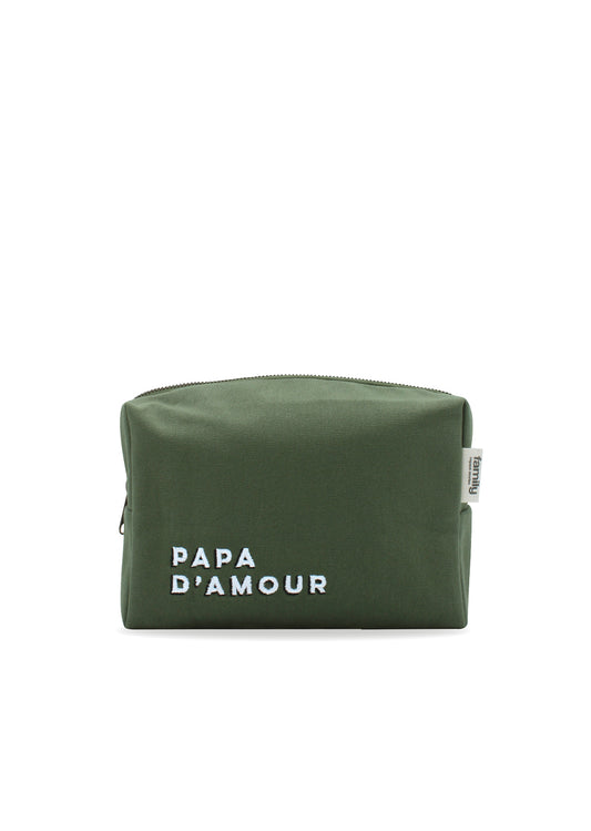 Trousse de toilette brodée PAPA D’AMOUR olive