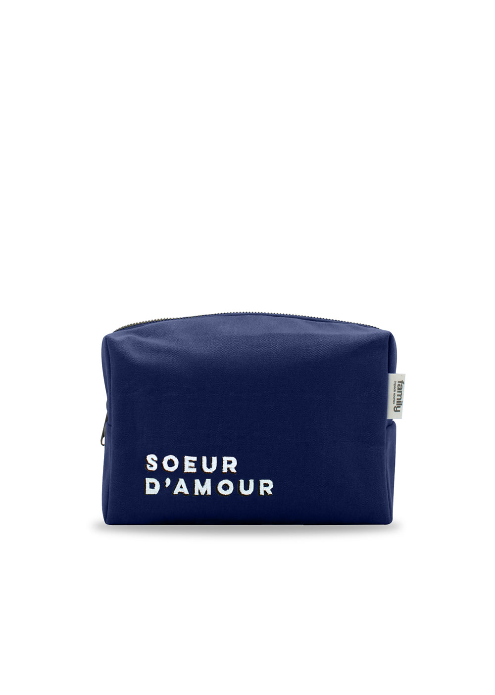Trousse de toilette brodée SOEUR D’AMOUR bleu marine