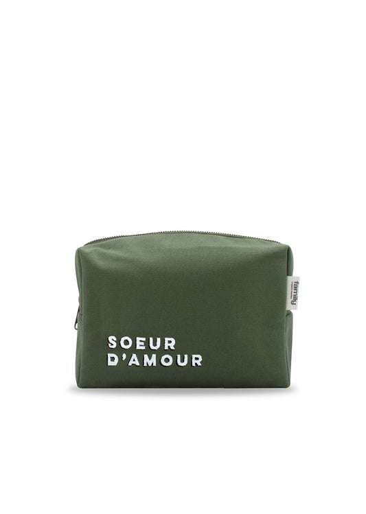 Trousse de toilette brodée SOEUR D’AMOUR olive